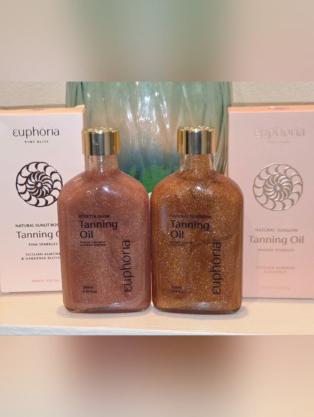 Euphoria Pure Bliss Tanning Oil Bundle Rosetta Glow & Natural Sunglow 200ml